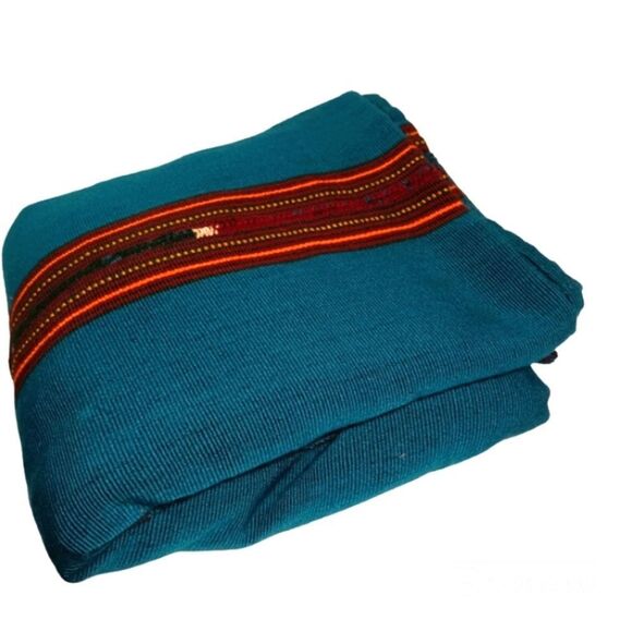 Vintage Large Heavy Weight Twill Turquoise Saddle Carriage Blanket 96X80 - Picture 2 of 9